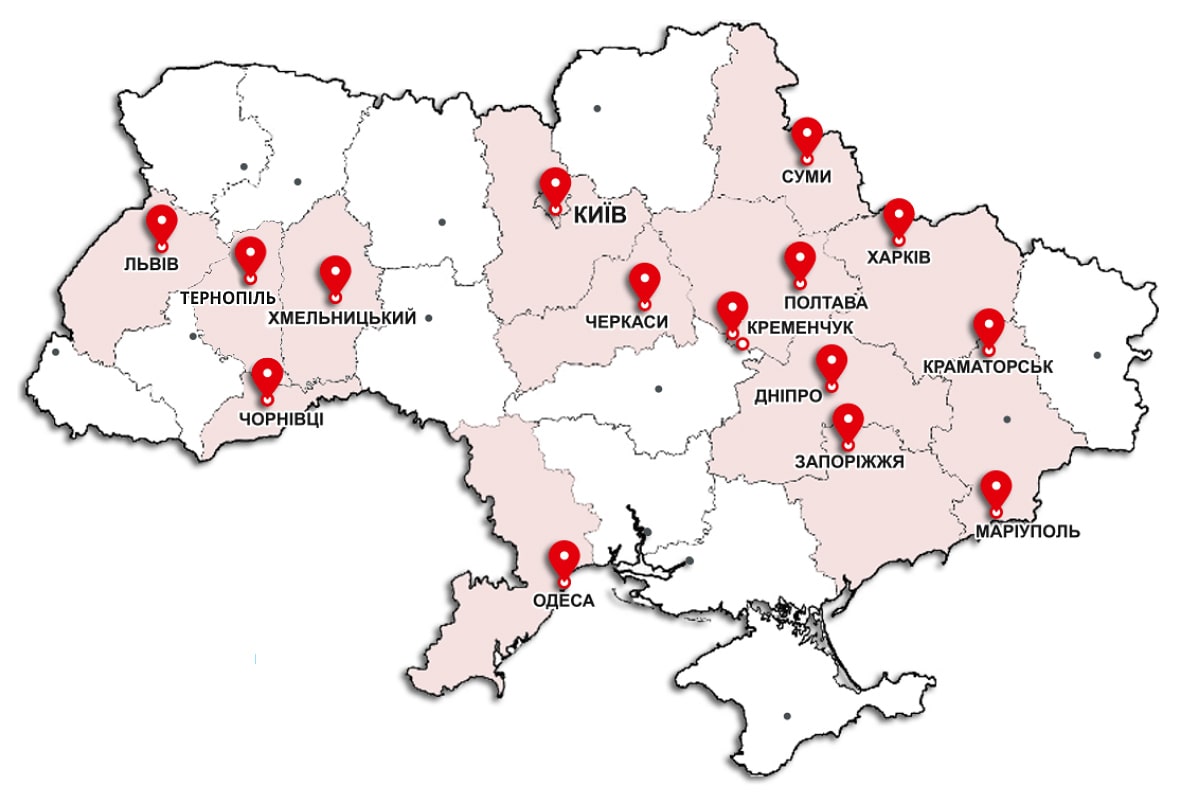Гарантія Шиндайва у всіх регіонах по карті України